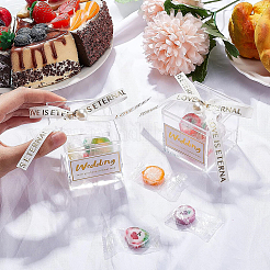 正方形の透明なアクリル キャンデーのギフト用の箱  プラスチック模造真珠ラインストーンペンダント付き  シーグリーンポリエステルリボン  ラフィア クリンクル カット ペーパー シュレッド フィラーとステッカー  結婚式  シーグリーン  5.5x5.5x5.6cm&nbsp;CON-WH0088-15B