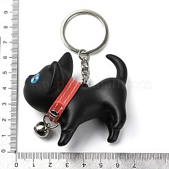 樹脂キーホルダー  PUレザーの装飾と合金のスプリットリング付き  猫の形  ブラック  9cm&nbsp;KEYC-P018-A02