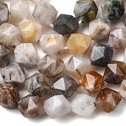 天然石バンブーアゲート竹葉瑪瑙ビーズ連売り  スターカットラウンドビーズ  多面カット  7~8x7~8x7~8mm  穴：1mm  約46~47個/連  14.72''~15''（37.4~38.1センチメートル）&nbsp;G-Z119-A27-02
