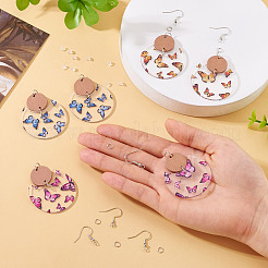 DIY フラットラウンドバタフライダングルイヤリング作成キット  アクリルパーツなど、  真鍮のピアスフック  鉄製のオープン ジャンプ リングとプラスチック製のイヤー ナット  ミックスカラー  4x4mm  穴：1mm&nbsp;DIY-TA0012-29