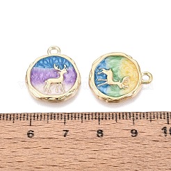 合金エナメルチャーム  フラットラウンドい形と鹿のチャーム  ライトゴールド  ミックスカラー  19x17x2mm  穴：1.8mm&nbsp;ENAM-N069-16KCG