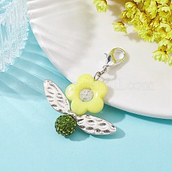 アクリルフラワーペンダント装飾  ポリマークレイのラインストーンビーズと亜鉛合金カニカン付き  52mm&nbsp;HJEW-JM01312-03