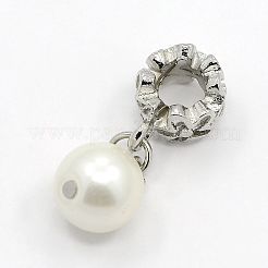 大穴プラチナメッキ合金ヨーロピアンダングルチャーム  丸いアクリルビーズで  ホワイト  28mm  穴：5mm&nbsp;MPDL-D010-03
