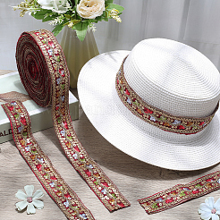 ポリエステル刺繍スパンコールリボン  洋服アクセサリー  ファイヤーブリック  1-3/8インチ（36mm）&nbsp;OCOR-WH20003-39D