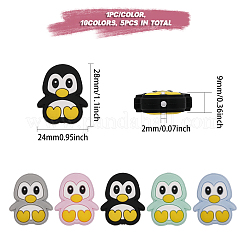 10個 5色ペンギン食品グレードの環境に優しいシリコンフォーカルビーズ  ミックスカラー  28x24x9mm  穴：2mm  2個/カラー&nbsp;SIL-GO0001-13
