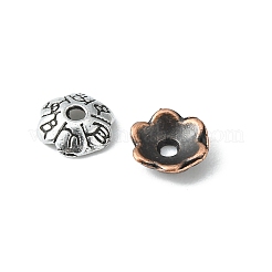 200 個 4 色 6 花びらチベット スタイル合金フラワー ビーズ キャップ  ミックスカラー  6x2mm  穴：1mm  50個/カラー&nbsp;TIBE-FS0001-03