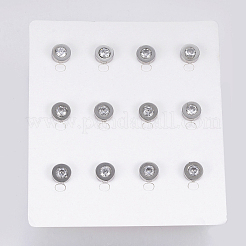 304ステンレススチールスタッドピアス  キュービックジルコニア付き  フラットラウンド  ステンレス鋼色  9x3.5mm  ピン：0.8mm&nbsp;EJEW-H357-05P