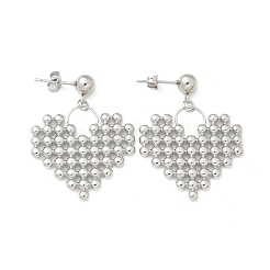 女性用304ステンレススチールスタッドピアス  ハート  ステンレス鋼色  40x30mm&nbsp;EJEW-A119-21P