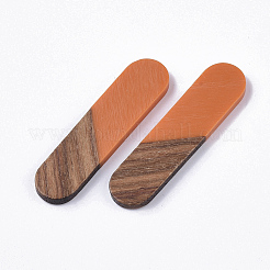 樹脂とクルミの木のカボション  オーバル  オレンジ  45x11x3~4mm&nbsp;RESI-Q210-014A-A03