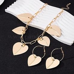 女性用合金製ハートチャームネックレス＆フープピアスセット  ゴールドカラー  ネックレス：15.75インチ（40cm）&nbsp;WG0FBAA-01
