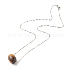 女性用 304 ステンレススチールアズキチェーン付き天然宝石バレルペンダントネックレス  17.80インチ（45.2cm）&nbsp;NJEW-JN03852-03