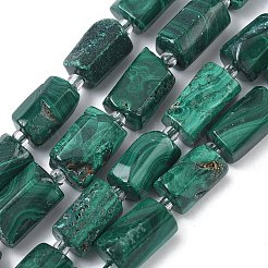 天然石マラカイトビーズ連売り  コラム  多面カット  シードビーズで  10~12x7~8x7~7.5mm  穴：0.6mm  約27~28個/連  15.55~15.75''（39.5~40センチメートル）&nbsp;G-C270-K03