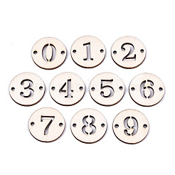 未完成の天然ポプラ材リンクコネクター  レーザー切断  番号付きのフラットラウンド  混成  29.5x2.5mm  穴：2.5mm&nbsp;WOOD-S045-138B