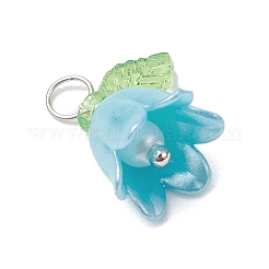 プラスチック模造真珠ビーズペンダント付きアクリルビーズ  花  真鍮ボールヘッドピン付き  プラチナ  14.5x16x11mm  穴：3mm&nbsp;PALLOY-JF03825-01
