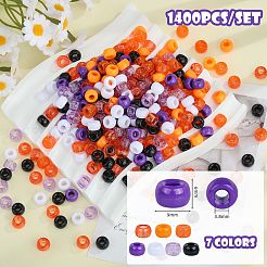 透明と不透明のプラスチックビーズ7種類1400個  グリッターパウダー付き  バレル  ミックスカラー  9x6mm  穴：3.8mm  約200PCS /カラー&nbsp;KY-SZ0001-50