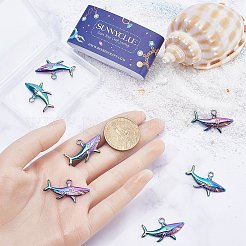 イオンプレーティング（IP）304ステンレスペンダント  カドミウムフリー＆ニッケルフリー＆鉛フリー  鮫  虹色  17.5x32x3.5mm  穴：2mm  10個/箱&nbsp;STAS-SC0005-81