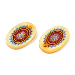 天然淡水貝の両面プリント楕円形チャーム  花  14.5x10x2.3mm  穴：1.6mm&nbsp;SHEL-T020-05G