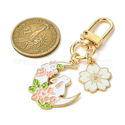 月と花とウサギの合金エナメルペンダント装飾  バッグ装飾用の回転留め具  ゴールドカラー  66mm&nbsp;HJEW-JM02752