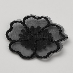オーガンジー刺繍アップリケを縫い付ける  ウェディングドレスの縫製工芸品の装飾  チョンサム  花  ブラック  50x50x1.5mm&nbsp;PATC-WH0008-61A