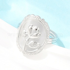 女性用304ステンレススチールカフオープンリング  花とオーバル  ステンレス鋼色  20.5mm  usサイズ8 1/2(18.5mm)&nbsp;RJEW-A102-05P