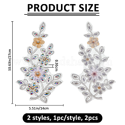 2個 2スタイル ポリエステル刺繍 衣類パッチ  マスクと衣装のアクセサリー  花  ミックスカラー  270x140x9.5mm  1個/スタイル&nbsp;DIY-FH0010-10