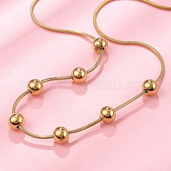 304ステンレススチールラウンドビーズスネークチェーンネックレス  ゴールドカラー  16.14インチ（41cm）&nbsp;NJEW-D319-02C-G