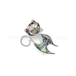 猫型シェルピン  バックパックの服のための合金のラインストーンのブローチ  プラチナ  41x28mm&nbsp;PW-WGCEA34-01