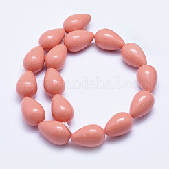 電気メッキシェルパールビーズ連売り  ティアドロップ  ライトコーラル  25~26x16mm  穴：1mm  約16個/連  15.7インチ（40cm）&nbsp;BSHE-G006-05A