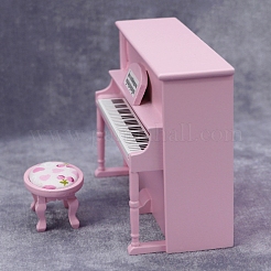 木製ピアノと椅子のミニチュア装飾品  マイクロランドスケープホームドールハウスアクセサリー  小道具の装飾のふりをする  パールピンク  133x55x98mm&nbsp;PW-WG2A996-02