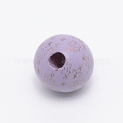 プリント天然木ビーズ  天使の模様で丸い  ライラック  15~16mm  穴：3.6・4.2mm&nbsp;LS-WOOD-TAC0007-57E