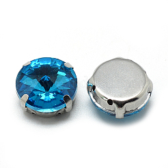 縫い付けラインストーン  マルチ連リンク  ガラスラインストーン  真鍮製爪付き台座付き  衣料品アクセサリー  多面カット  フラットラウンド  プラチナ  ディープスカイブルー  9x6.3mm  穴：0.8~1mm&nbsp;RGLA-T038-8mm-13