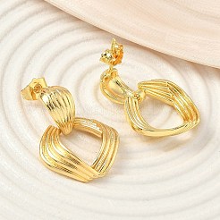 菱形の真鍮製ダングルスタッドピアス  ラックめっき  長持ちメッキ  カドミウムフリー＆鉛フリー  18KGP本金メッキ  29x21.5mm&nbsp;EJEW-F389-02G