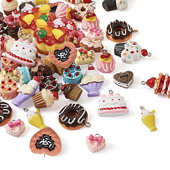 80個20スタイル不透明樹脂ペンダント  プラチナメッキ鉄ループ付き  模造食品  ケーキ＆ドーナツ＆アイスクリーム  ミックスカラー  14~34.5x13.5~28.5x5.5~17.5mm  穴：1.6~2.5mm  4個/スタイル&nbsp;RESI-BT0001-26