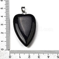 合成ブルーゴールドストーン青金砂石ペンダント  304ステンレススチールのスナップオンベイル付きハートチャーム  ステンレス鋼色  41~43x25~26x8.5~10mm  穴：4.5x7.5mm&nbsp;G-F820-04P-03