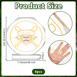 アクリルスポーツボールトロフィー賞6個  2枚の模造スエードメガネクロス付き  野球  119x13.5x134mm&nbsp;ODIS-OC0001-94B