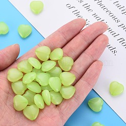 透明なアクリルビーズ  染め  ハート  芝生の緑  13.5x14x6mm  穴：1.5mm  約775個/500g&nbsp;TACR-S154-54E-06
