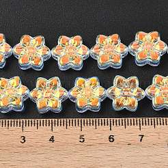 電気メッキガラスビーズセット  花  ABカラーメッキ  半分メッキ  クリアAB  12x13x5mm  穴：1mm  約50個/連  25.59''（65センチメートル）&nbsp;EGLA-P069-02A-AB01