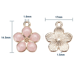 ライトゴールドメッキの合金エナメルペンダント  花  桃パフ  17x14.5x1.5mm  穴：1.6mm&nbsp;X-ENAM-R136-17A