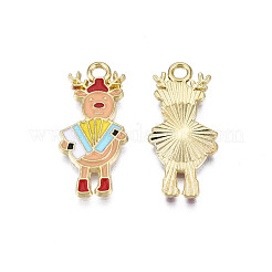 ラックメッキ合金エナメルチャーム  カドミウムフリー＆ニッケルフリー＆鉛フリー  ライトゴールド  クリスマスのトナカイ/クワガタ  バリーウッド  25x11.5x1.5mm  穴：1.8mm&nbsp;ENAM-N055-169
