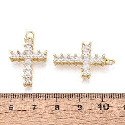 宗教的な真鍮マイクロパヴェクリアキュービックジルコニアペンダント  クロスチャーム  16KGP本金メッキ  25x17x4.5mm  穴：3mm  丸カン：5x0.8ミリ  3mm内径&nbsp;KK-T080-41G