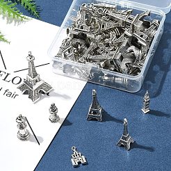 60 個 7 スタイルのチベットスタイル合金ペンダント  エッフェル塔  鉛フリー＆カドミウムフリー  アンティークシルバー  17~48x5~22x2~22mm  穴：1.5~3mm&nbsp;TIBE-FS0003-19