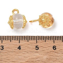 天然石クオーツクリスタルペンダント  真鍮製の兜が付いたロッククリスタルのロンデルチャーム  カドミウムフリー＆鉛フリー  ラックめっき  長持ちメッキ  24KGP本金メッキ  14.5x9~9.5x11~11.5mm  穴：2x3mm&nbsp;GG-D002-14G-01