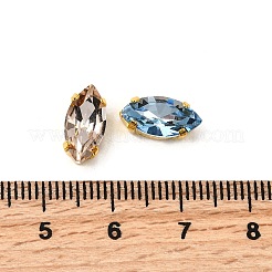 縫い付けラインストーン  ガラスラインストーン  馬の目  ゴールドブラスのプロングセッティング  ミックスカラー  12x6x5mm  穴：1mm&nbsp;RGLA-P070-03A-G