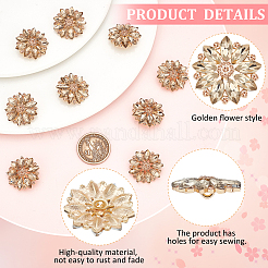 合金ラインストーンシャンクボタン10個  花  ゴールドカラー  26x8mm  穴：3mm&nbsp;FIND-FG0003-21G