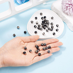 チベットスタイルのDziビーズ48個、8つのスタイル  天然石瑪瑙ビーズ  ラウンド  ブラック  染め＆加熱  混合模様  8mm  穴：1mm  6個/スタイル&nbsp;G-TA0003-33