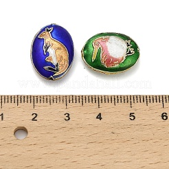 手作り七宝ビーズ  動物柄の楕円形  ゴールドカラー  ミックスカラー  18.5x13.5x6.5mm  穴：1~1.2mm&nbsp;CLB-Z001-08G