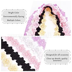 5ヤードオーガンジーレース刺繍コスチュームアクセサリー  アップリケパッチ  ミシンクラフト装飾  腹筋プラスチックパールビーズ付き  花  ホワイト  47x6.5mm&nbsp;DIY-GF0005-18C