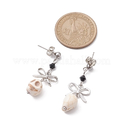 合成ターコイズスカルスタッドピアス  女性用304ステンレススチールイヤリング金具  38x14mm&nbsp;EJEW-TA00453