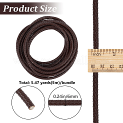 芯付き編み革紐 5m  革のアクセサリーコード  ジュエリーDIY製版材料  染め  ラウンド  ココナッツブラウン  6mm  約5.47ヤード（5m）/セット&nbsp;WL-BBC0001-01C-01
