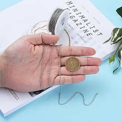 変色しにくい201ステンレススチールアズキチェーン  DIYのジュエリーには  溶接されていない  スプールで  オーバル  ステンレス鋼色  3x2x0.5mm  約32.8フィート（10m）/ロール&nbsp;CHS-R008-11